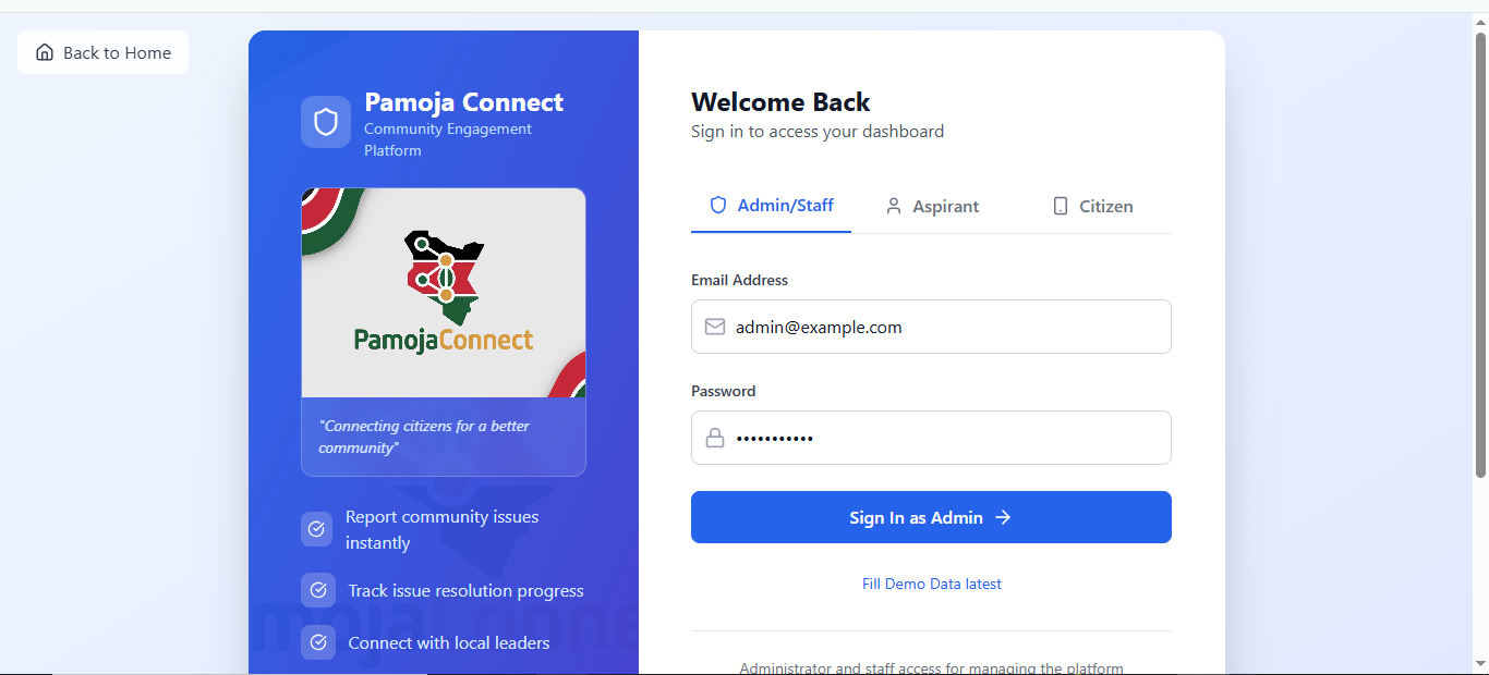 Synchro Pamoja MVP - Report Issues Dashboard